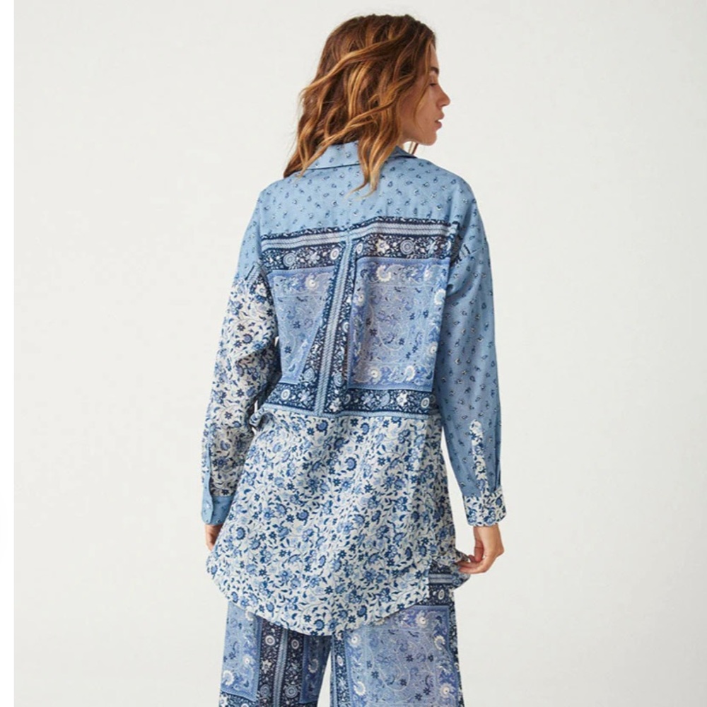 Nwot Spell Blue Patchwork Top - image 4